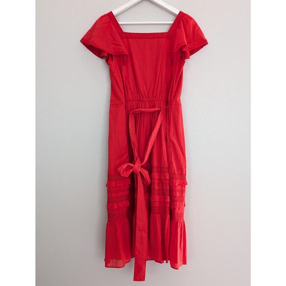 Draper James Lipstick Red Tie-Waist Dress Size Small Fit & Flare Southern Style - Picture 3 of 5